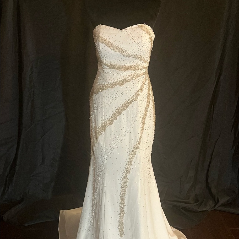 Elegant White and Gold Strapless Gown
